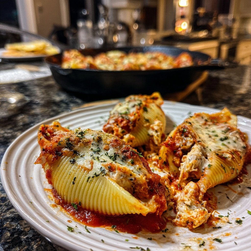 Shredded Chicken And Cheese Stuffed Shells